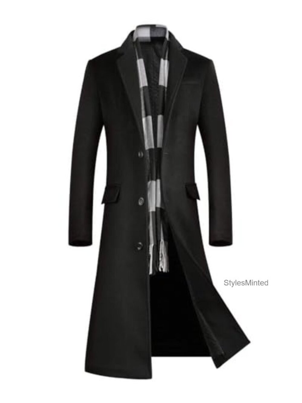 Men's Wool Blend Overcoat Long Single Breasted Flap Pocket